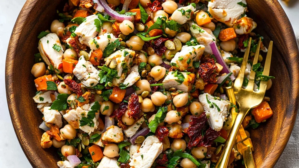 Protein-Packed Chickpea & Chicken Salad with Roasted Veggies